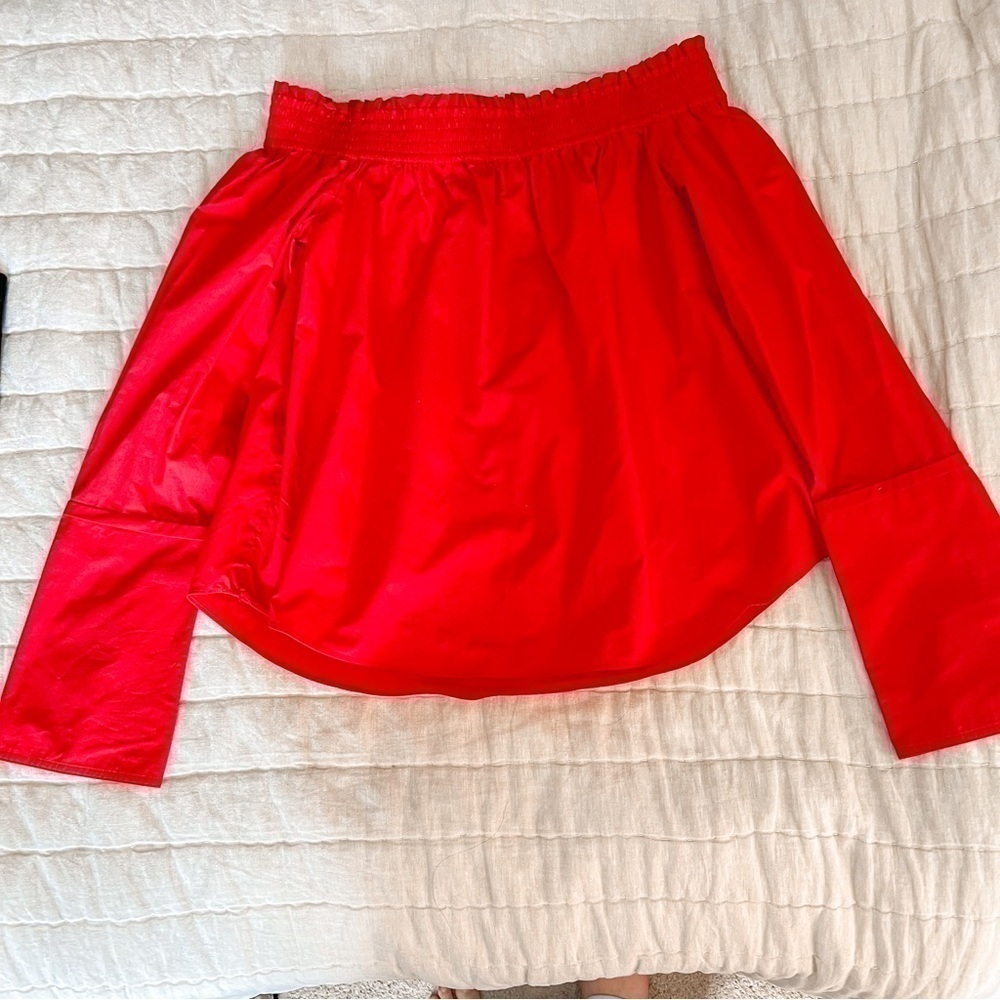 Derek Lam 10 Crosby Red Off the Shoulder Long Sleeve Blouse Size 6